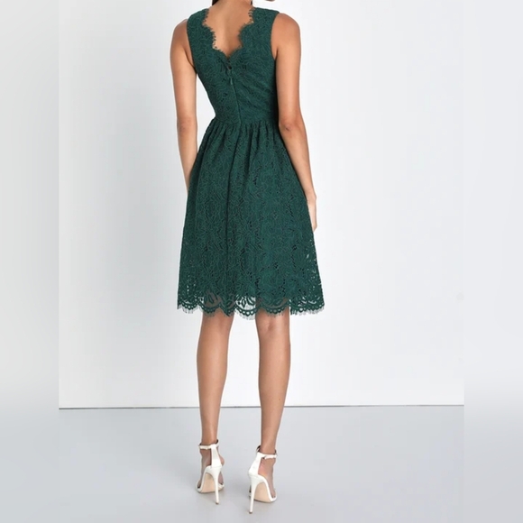 Lulus Women's Love Swept Emerald Green Lace Midi Skater Dress With Pockets, XS - Picture 3 of 10
